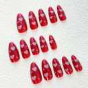 Medium Press on Nails Almond Fake Nails Heart with Glitter Design Red False Nails Acrylic Full Cover Artificial Nails Glossy Stick on Nail for Women Manicure Art 24Pcs
