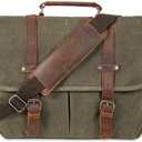 Vintage Genuine Leather Waxed Canvas Briefcase Large Satchel Shoulder Bag Rugged Computer 15.6" Laptop Bag