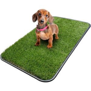 Ottomanson Artificial Grass Puppy Potty Training Pad with Tray, 15" x 30" Reusable Pee Pad for Small Pets and Dogs (Pet - 15" x 30", A Black Tray/Grass)