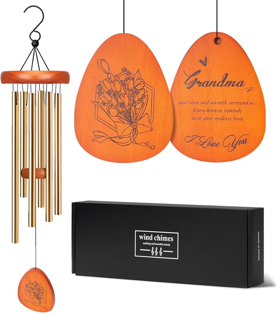 Gifts for Women, Gifts for Grandma from Granddaughter Grandson, Nana Birthday, Grandparents Day, Thanksgiving - Wind Chime Family Love Reminder for Garden, Porch, Patio Decor