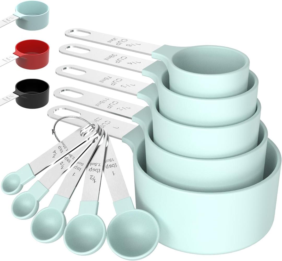 TILUCK Measuring Cups & Spoons Set, Stackable Cups and Spoons, Nesting Measure Cups with Stainless Steel Handle, Kitchen Gadgets for Cooking & Baking (Green) (5+5)