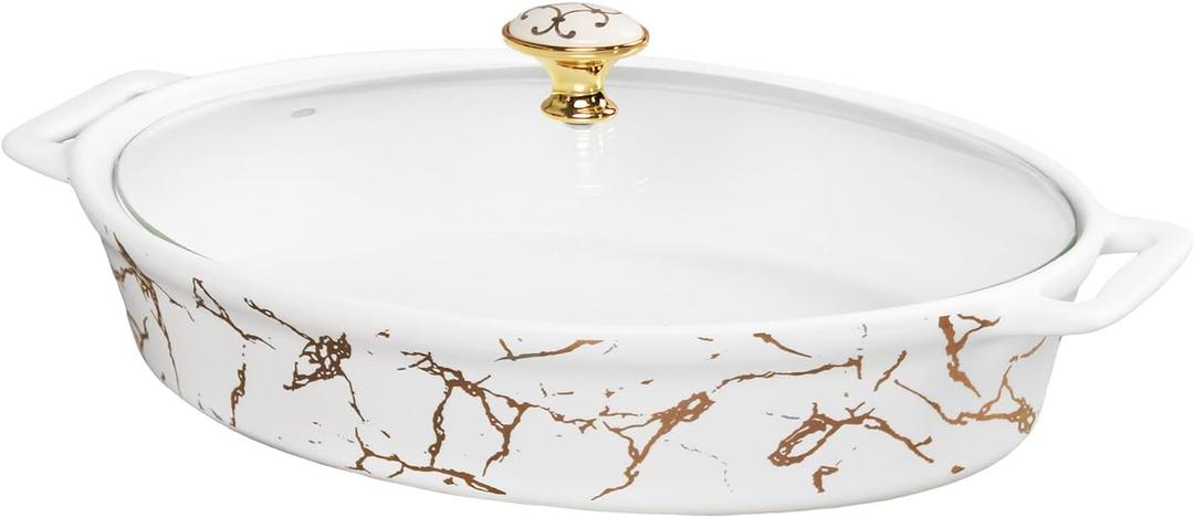 12" x 8" Ceramic Casserole Baking Dish With Glass Cover, Lasagna Pan Deep for Oven, 1.7 Quarts Baking Pan with Handles, Oven Safe & Durable Bakeware for Home Decor