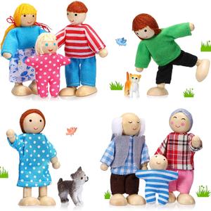 Skylety 10 Pcs Wooden Dollhouse Set of Mini People Figures Dollhouse Dolls Wooden Doll Play Figures Accessories(Pretty Style)