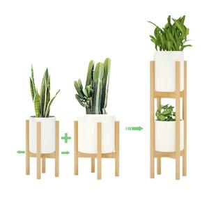 MUDEELA 2 Pack Indoor Plant Stands, 2 Tier Tall Plant Stand 30 inches, Mid Century Bamboo Plant Stand, Adjustable Width 8 - 12 inches, Fits Pot Size of 8 9 10 11 12 inches Pot & Plant Not Included, Natural