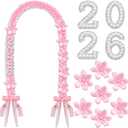 Suncalla 1/2 Pack Graduation Leis Class of 2026 Ivory Satin Ribbon Necklace with 11 Letters and Numbers Flower Butterfly Pin Pearl Bow Money Leis for College Senior Grad Gift(Pink,1 Pcs)