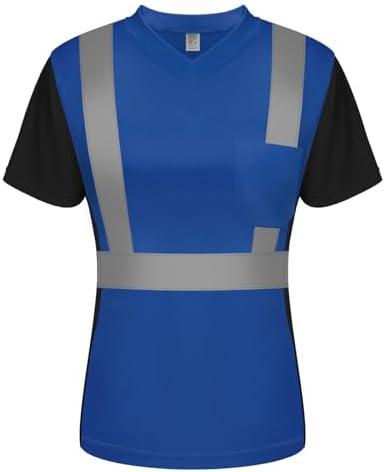 TCCFCCT Safety Shirt for Women, Class 3 Safety Shirts for Women with Reflective, Hi Vis Shirts for Women Construction Work, Night Working, Quick Drying, WP-Blue-DX S, Pack of 3