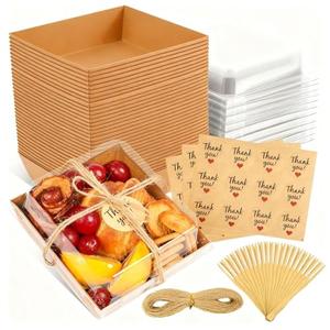 JPPSUJJ 50 Pack Charcuterie Boxes with Clear Lids, Paper Disposable To Go Small Food Containers, 5 Inch Dessert Boxes for Sandwich, Cookie, Cake Slice, Strawberries (Brown)