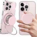 AUROX for MagSafe Phone Grip, Magnetic Phone Grips [Comfortable Grip], Expandable Collapsible Phone Grip Stand Holder with Adjustable Kickstand, for iPhone 17 16 15 14 13 12 Series,Transparent Pink