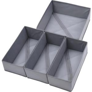 Bructhun Foldable Fabric Drawer Organizer Set 4 Pack Dresser Dividers - Sock Underwear Storage Bins Gray