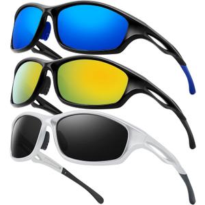 Sports Sunglasses for Men Women: 3 Pack Wraparound Goggles Sports Glasses,UV400 Protection Shades for Cycling Fishing