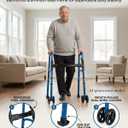 Walkers for Seniors & Adults, Folding Mobility Frame with 2 Skis, Dual 5 Inch Wheels, 2 Precut Tennis Balls & Basket with Reflective Strips, Lightweight Adjustable Height, Compact Design, Blue