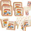Fall Theme Party Supplies Kit, Serves 25: Complete Autumn Harvest Disposable Dinnerware Set - Includes Dinner & Plates, Napkins, Cups & Tablecloth. Thanksgiving/Autumn Party Decorations.