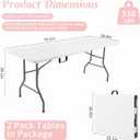 Fivenl 2 Pack 6 Feet Portable Folding Table White, Steel Legs Fold-in-Half with Carrying Handle Rectangular Plastic Foldable Table for Party, Wedding, Camping, Picnic, Dining, Indoor Outdoor Events