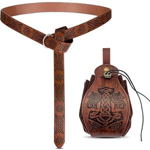 Medieval Renaissance Accessories - Halloween Belt Pouch Bracer Sword Frog Set -Viking Pirate Knight Costume for Men and Women