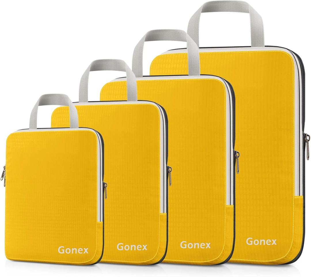 Gonex Compression Packing Cubes, 4pcs Expandable Storage Travel Luggage Bags Organizers (Apricot)