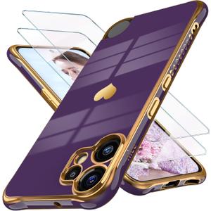Dretal for Nothing CMF Phone 2 Pro Case with 2X Screen Protector, Girl Women Cute Girly Love-Heart Luxury Gold Soft Cover Camera Protection Bumper Silicone Shockproof Case for CMF Phone 2 Pro (Purple)