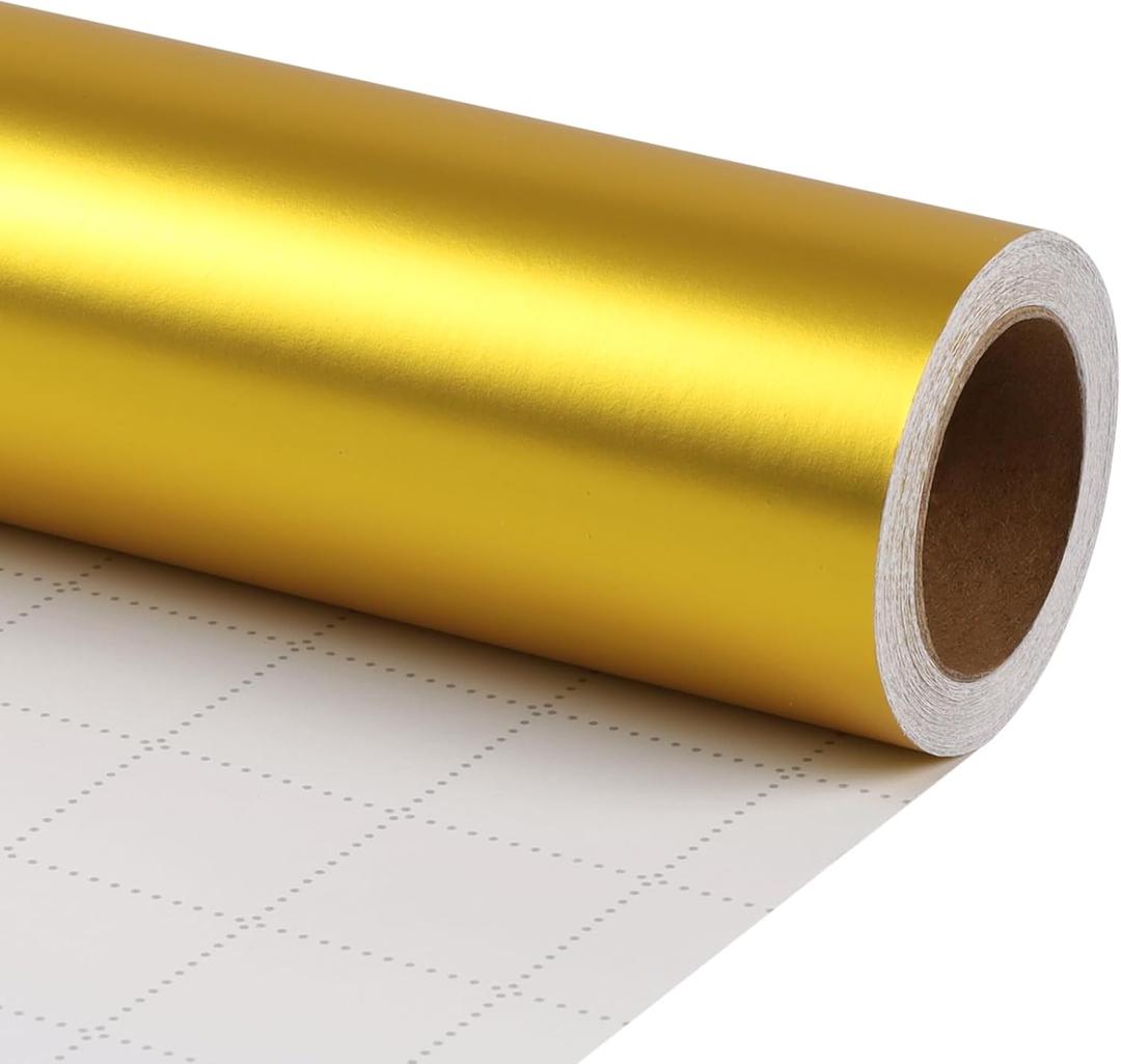 LaRibbons Gold Christmas Wrapping Paper, Solid Color Matte Metal Gift Paper Jumbo Roll - 30 Inch x 33 Feet, Gift Wrapping Paper for Xmas, Wedding, Birthday, Holiday Party (1 roll (Pack of 1))