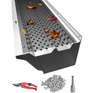 Gutter Guards 6inch, Aluminum Gutter Covers with Stainless Steel Mesh, DIY 16 PCS 54FT Double Protection Leaf Filter Gutter Guards with Screws Included, Fits Any Roof or Gutter Type (Mill Finish mesh)
