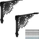SUPERDANT 2 Pack Shelves Brackets Sunflower Heavy Duty Metal Shelf Decorative Wall Shelf Black Iron Shelving Bracket for Kitchen Bookshelf Fireplace Mantel Corbels Corner Brace Gifts 8.3x6.8in