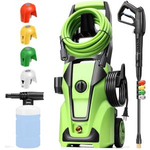 Professional Pressure Cleaner, 5000PSI Power Cleaner with Foam Cannon,4 Nozzles,33FT Hose and Soap Bottle, Car/Driveway/Patio Clean,Green
