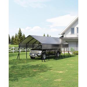 Garvee 13'x26'x11.4' Metal Carport, Heavy Duty Car Ports Kit All-Weather for Pickup Trucks, Boats, RVs, Tractors, Reinforced Frame with Anchors (Gray)