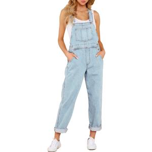 luvamia Women's Casual Stretch Adjustable Denim Bib Overalls Jeans Pants Jumpsuits (Medium, A2 Azure Glow)