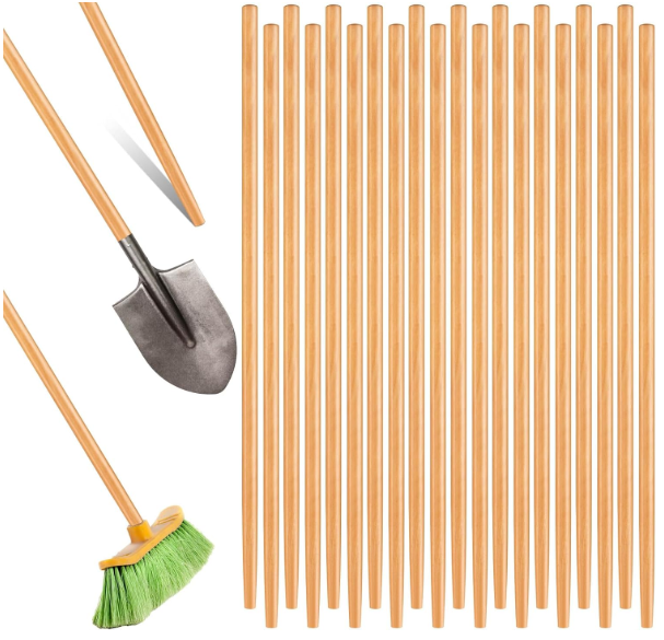Barydat 20 Pcs Broom Handle Wood Sanded Tapered Tip 55 x 1 Inch Long Handle Mop Broom Stick Pole for Home Office Floor Cleaning Sweeping Replacement