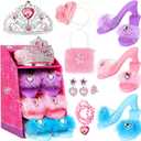 Princess Dress Up Shoes Pretend Play Jewelry Toys Set 3 Pairs of Shoes with Tiara Earrings Necklaces Ring Role Play Set for Little Girls Aged 3-6 Years Old
