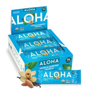 ALOHA Organic Plant Based Protein Bars, Vanilla Almond Crunch, 1.98-Ounce Bars, (Pack of 12) (EXP 09/21/26)