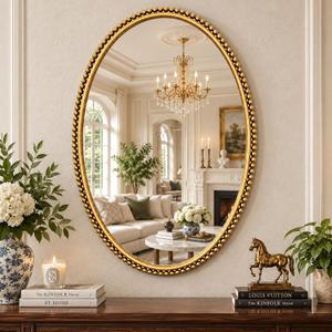 PERHOM 24''x36'' Vintage Gold Oval Bathroom Mirror