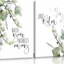 2 Pcs Bathroom Wall Art Sage Green Canvas Wall Decor Plant Pictures Prints Posters Minimalist Frames Paintings Modern Artwork for Restroom Washroom Spa Toilet Home Decorations Ready To Hang 16x24in