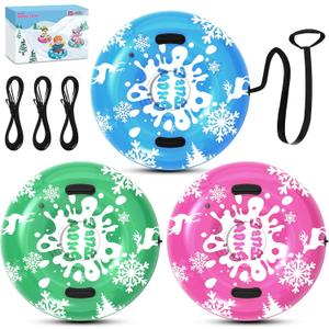 Snow Tube for Teen Outdoor Sledding, 36" Set of 3 Inflatable Heavy-Duty Snow Sled Thickened PVC Snow Toys with Handles Tow Rope Snow Tube Toys, Fun Winter Toys Outdoor Blow Up Sleds for Family