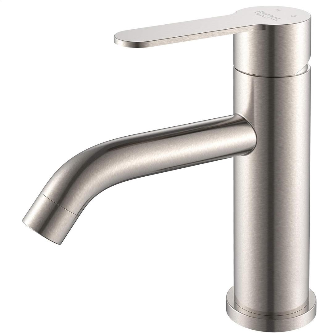 Faucet Single-Handle Bathroom Faucet with Metal Drain Assembly, Brushed Nickel Bathroom Faucet (Long Spout)