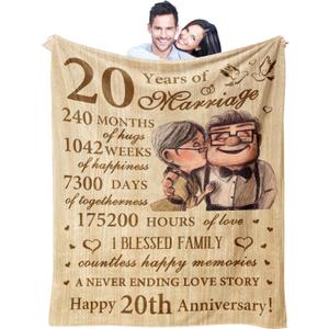 20th Anniversary Wedding Blanket Gifts for Couple Him Her Wife Husband, 20 Year Anniversary Wedding Gifts for Men Women, 20th Anniversary Decorations, 20 Years of Marriage Blanket 60"X50"