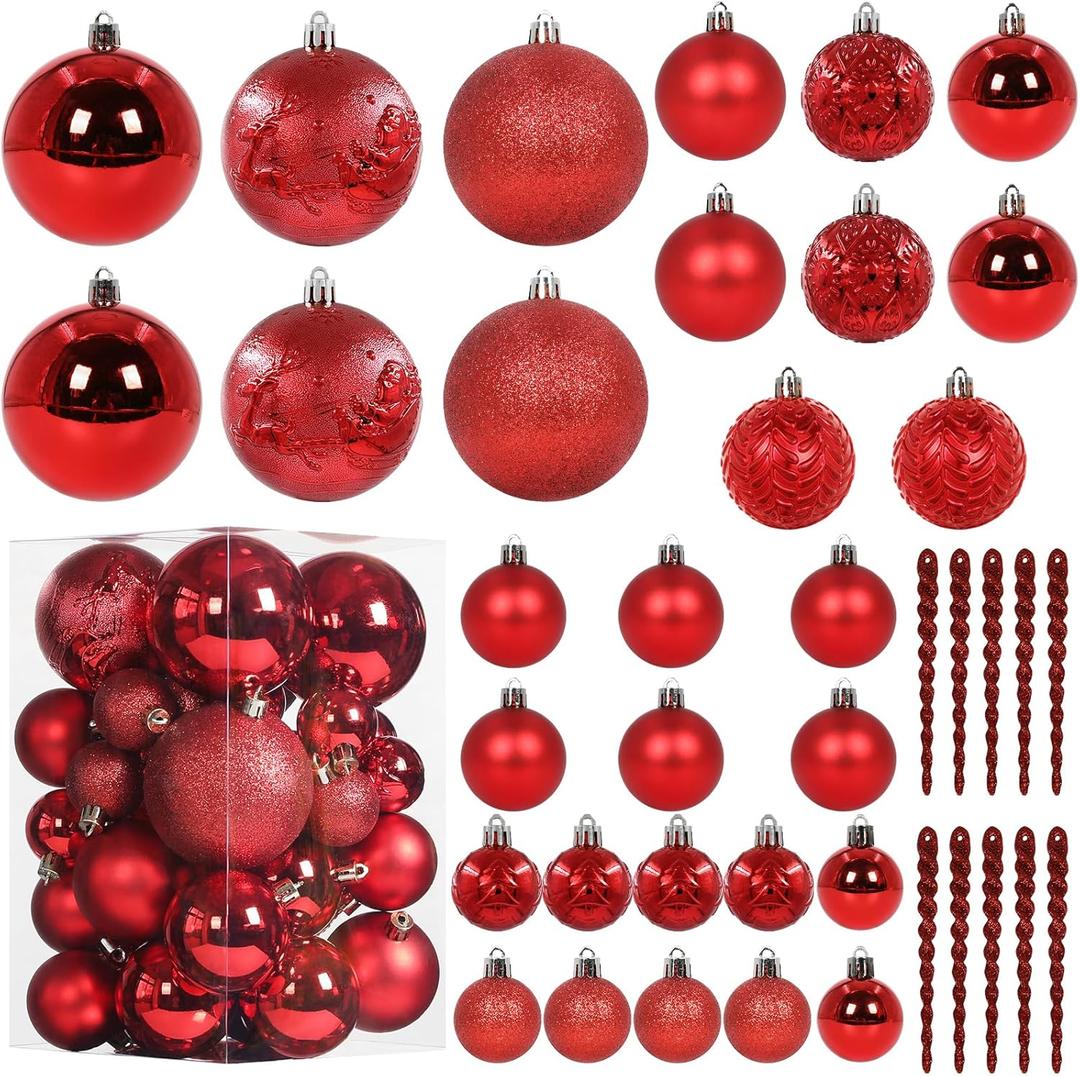 41PCS Christmas Ball Ornaments for Christmas Tree Decorations, Xmas Tree Red Shatterproof Ball Ornaments with Hanging Loop for Holiday and Party Decoration