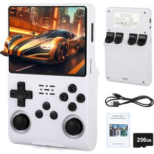 R40S Pro Handheld Retro Gaming Console – 256GB Storage, 3800mAh Battery, 3.5" Full-Lamination IPS Screen, 20+ Emulators, Preloaded 30,000 Games Multiplayer Support (White)