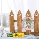 Easter Wreaths for Front Door, Colorful Bunny Eggs Wood Wreath, Wood Easter Decorations for Home, Happy Easters Sign for Indoor Outdoor Decor