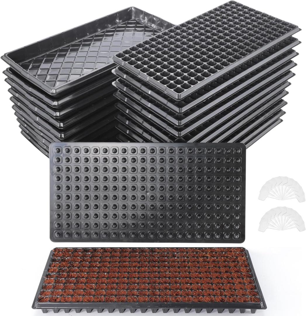 200 Cell Seed Starter Trays with Dibber  20 Pack Reusable Seedling Trays for Germination Propagation, 200 Hole Soil Digger for Quickly Setting Out, Gift for Gardener