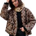 Womens Cropped Quilted Jacket Puffer Lightweight Floral Print Oversized Long Sleeve Packable Down Coat (Medium, Brown)