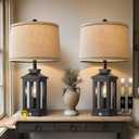 23.75" Retro Farmhouse Black Table Lamp for Living Room Bedroom Nightstand Set of 2 Touch Control Bedside Nightlight Vintage Modern Lamp with USB C+A Ports and 2 Light Sources