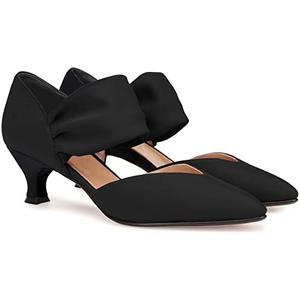 Coutgo Womens Low Kitten Heel Dress Shoes Pointed Toe Slip on Ankle Strap Cutout Elegant Party Wedding Pumps 8