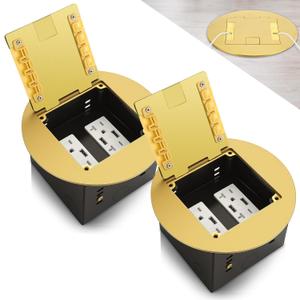 2 Pcs Recessed Floor Outlet 4. 72" x 4. 72" x 3. 94" 2-Gang with 4. 8a USB Chargers 20 Amp Floor Receptacles Round Hidden Outlet Kit Electrical Waterproof Box, Etl Listed (Gold)