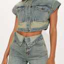 Two Piece Short Denim Sets for Women Summer Button Down Asymmetrical Waisted Sexy Cowgirl Jean Outfits (Blue, M)