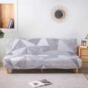 MIFXIN Armless Sofa Cover Futon Slipcover Stretch Spandex Washable Folding Sofa Bed Non-Armrest Couch Furniture Protector Slip Cover for Living Room Pets Kids (White Grey)