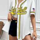 Baseball Shirt Jersey Women Baseball Player T-Shirt Game Day Fan Graphic Tees Button up Short Sleeve (White, S)