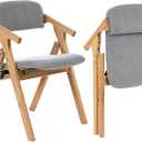 Folding Chairs with Padded Seats,Wooden Stackable Dining Chair,Easy to Store Foldable Dining Chairs for Kitchen, Living Room, Wedding Party Picnic (Dark Gray)