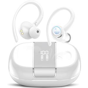 Headphones Wireless Earbuds Sport, Bluetooth 5.3 Ear Buds Over-Ear 3D Stereo Headset with Earhooks, 48H Wireless Earphones with HD Mic, IP7 Waterproof Earbud for Workout/Sports/Running White