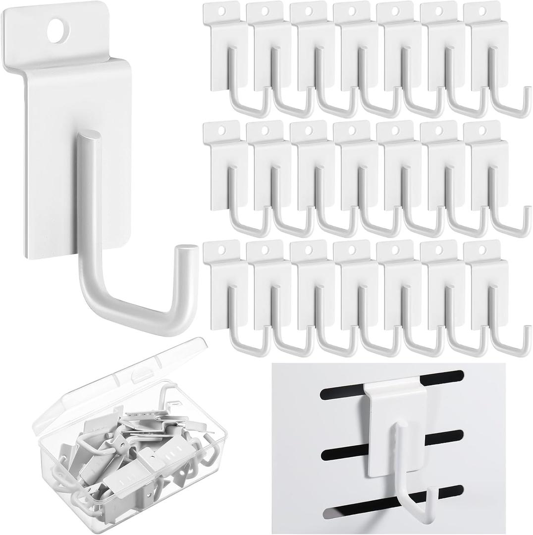 Tandefio 25 Pack J Shaped Slatwall Hooks and Hangers Heavy Duty Slatwall Accessories for Display Panel Garage, 3.25 Inch(White)