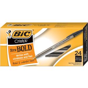 BIC Cristal Xtra Bold Ballpoint Pens, Bold Point (1.6mm) For Vivid And Dramatic Lines, Black Ink, 24-Count Pack, Perfect Ink Pens