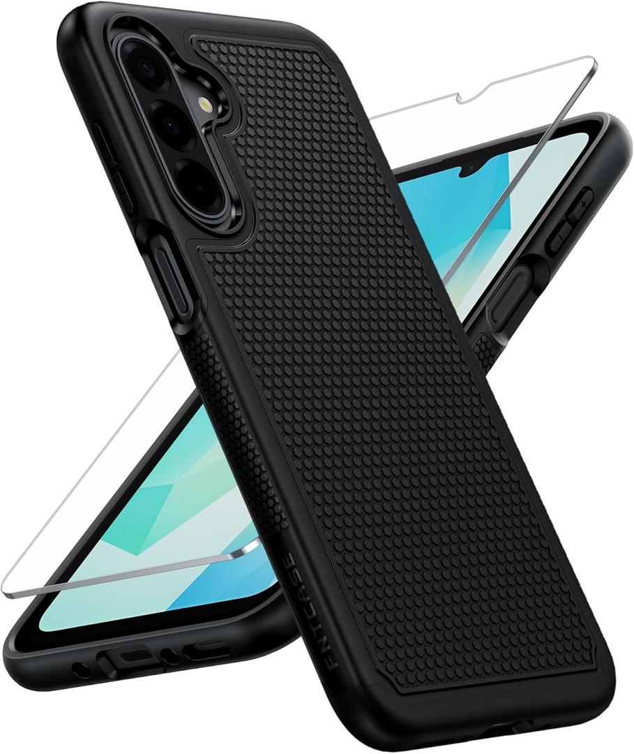 FNTCASE for Galaxy A17/A16 5G Phone Case - Samsung A17 Military Grade Drop Protection, 14ft Drop Tested, Screen Protector Included, Anti-Slip Matte Textured, TPU+PC Dual Layer Shockproof Cover (Black)
